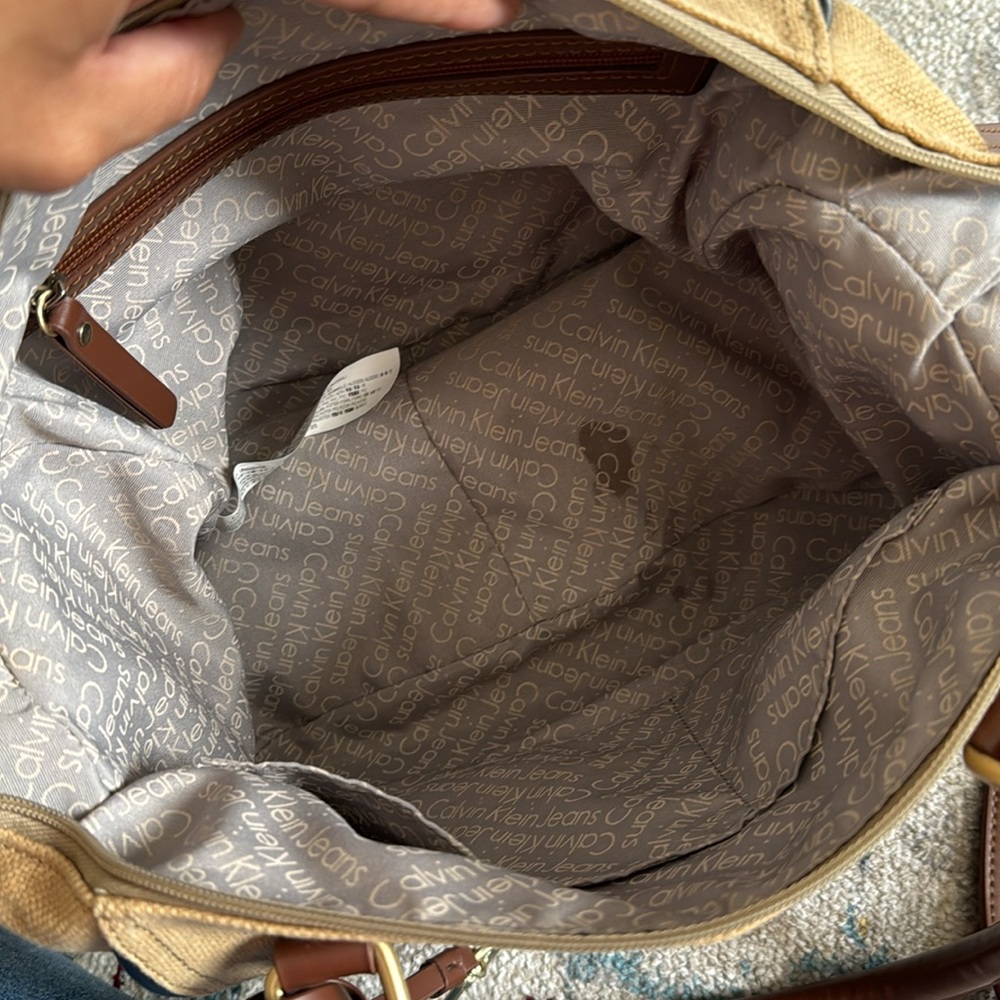 Calvin Klein Canvas & Leather Lock & Key Satchel Shoulder Bag Brown - Picture 10 of 14